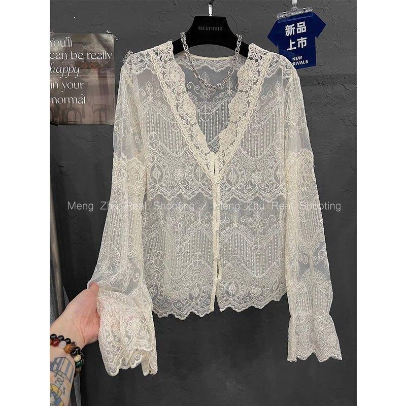 Áo Cardigan Phong Cách Châu Âu, Cao Cấp, Hàng Mới Về 2025, Cổ Chữ V, Chắp Vá Ren khoét Móc, Áo Khoác Sơ Mi, Dành Cho Nữ, Áo Cánh Mùa Đông Women Top 0