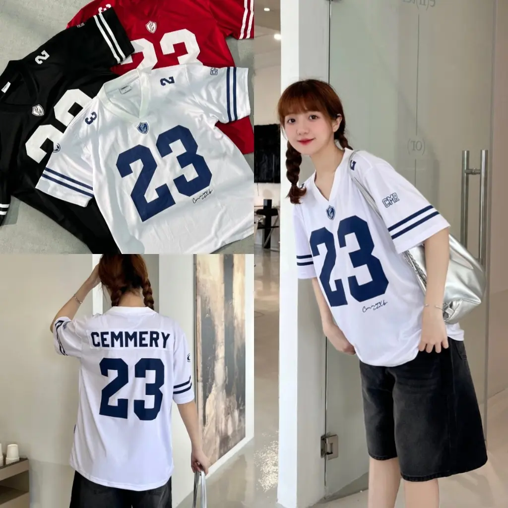 Korean Women's Top Trendy Letter Printed Loose V-neck T-shirt Local Brand Basketball T-shirt Loose Casual Couple Wear Same Style for Men and Women Fashion Street Retro Women's T-shirt