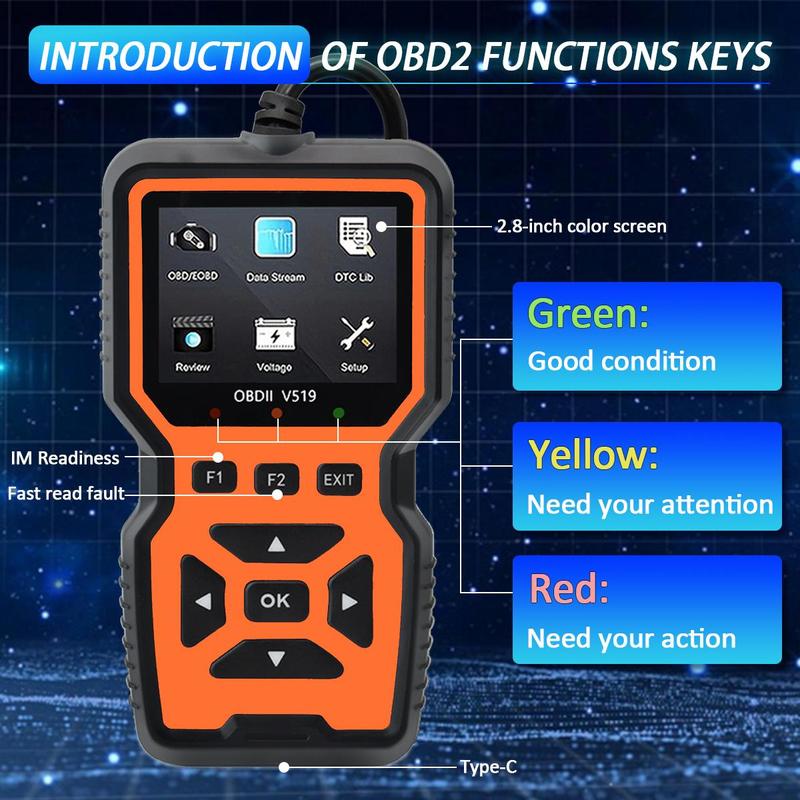Car OBD2 Scanner Diagnostic Tool, Car Voltage Tester Engine Fault Code Scanner, Charging Tester Diagnostic Tool for OBDII-V519, Automotive, Vehicle, Men Gifts 2
