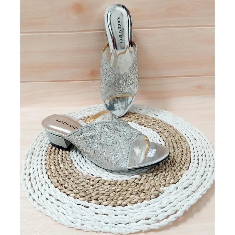 KAKEN SICI SANDAL PESTA WANITA SANDAL HAK TAHU MOTIF PAYET IMPORT HAK BUNGKUS 3 CM YD 012 6
