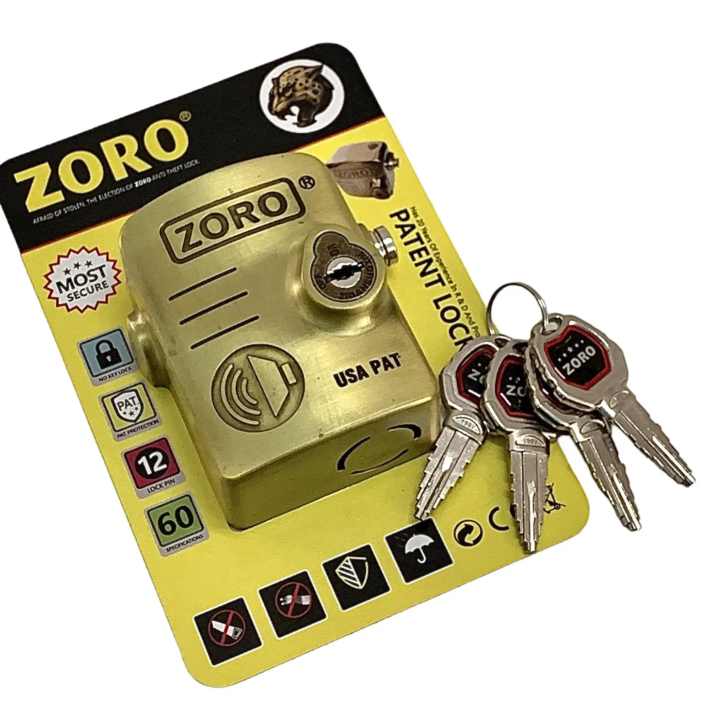 Ổ Khoá Báo Động Chụp Pát Cửa ZORO chìa xe hơi, Khóa Chống Cắt Toàn Diện, công nghệ Mỹ.ổ khóa cửa nhà chống chưa,chống cắt