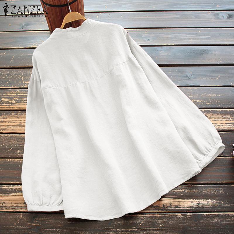 Product Introduction of ZANZEA Womens Casual Cotton Linen Button Down Blouse Fashion Crew Neck Lantern Sleeves Shirts * 36