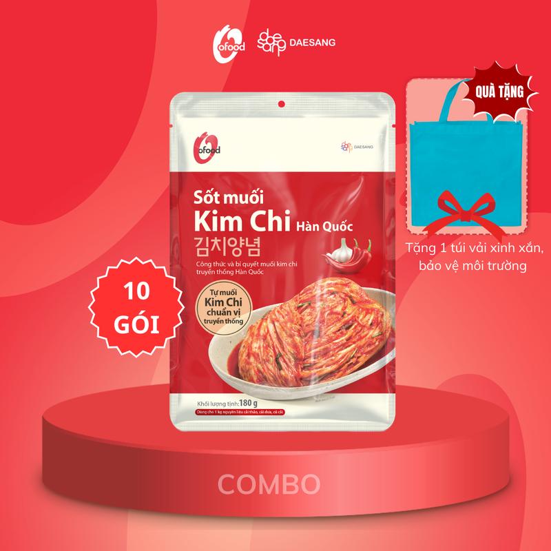 [Tặng 01 Túi vải] Combo 10 Sốt muối kim chi O'food gói 180g, chuẩn vị Hàn Quốc Chua Cay