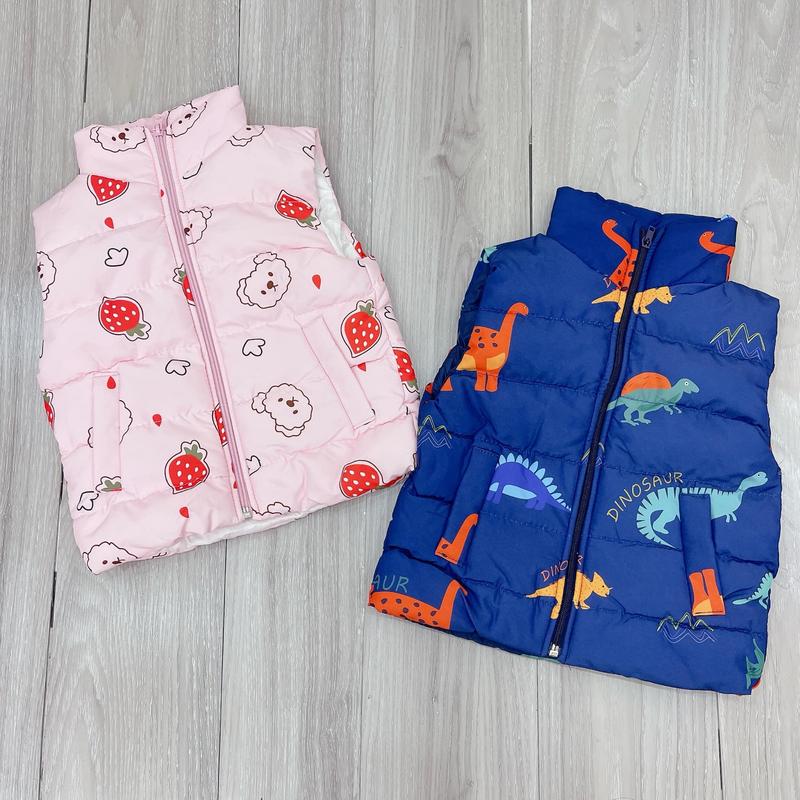 [MẸ THÓC ] Áo khoác bé trai , bé gái : Áo khoác phao gile bé trai bé gái hình quả dâu và khủng long by KID CLOTHING