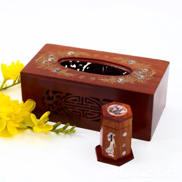 Hộp đựng giấy ăn + tặng kèm lọ tăm khảm trai cao cấp