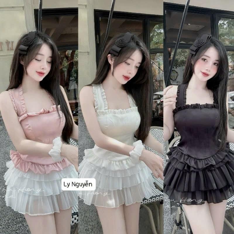 Product Introduction of Bộ Set Áo Yếm Cúp Ngực Có Mút + Chân Váy Xoè Tầng Chất Voan Tơ Free Size Cho Nữ - Women 10