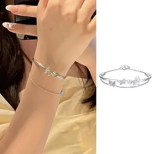 【Samphorid】Gelang Model Butterfly Rumbai Lapis Ganda Dapat Disesuaikan Gaya Elegan Untuk Wanita