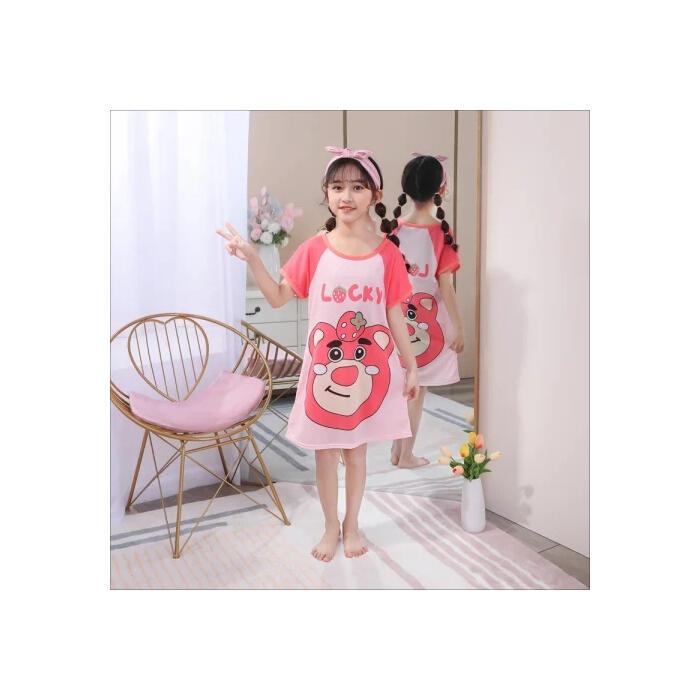 Skin-friendly Children Short Sleeve nightclothes Girls Polyester Round-Neck pyjamas for 12 - 13 years 3