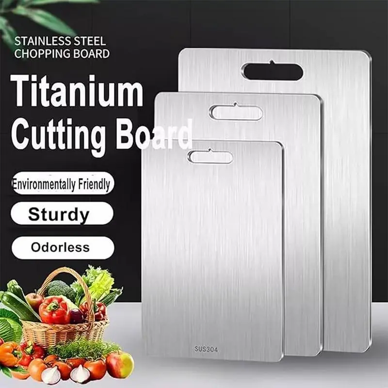Titanium Cutting Board Lightweight Durable Kitchen Board Chopping Block Easy to Clean for Home Outdoor Camping Picnic Knives Steel Stainless Chopping Board Sturdy Portable