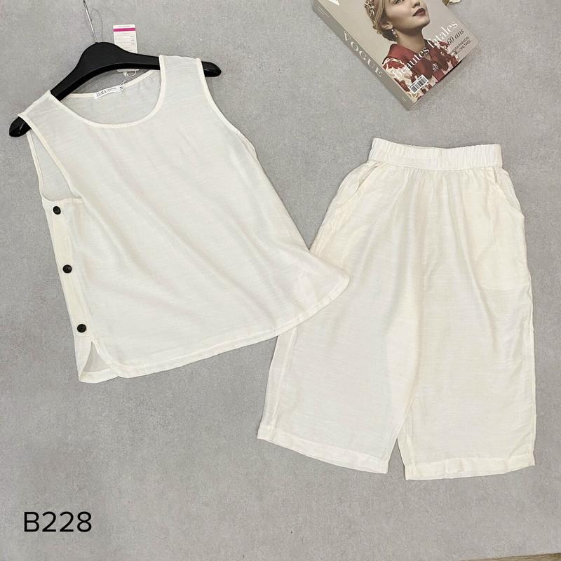 Bộ đũi tơ quần lửng áo sát nách Nữ sz 40 - 70kg Women Nhung Top Jacket Pants Kem 2