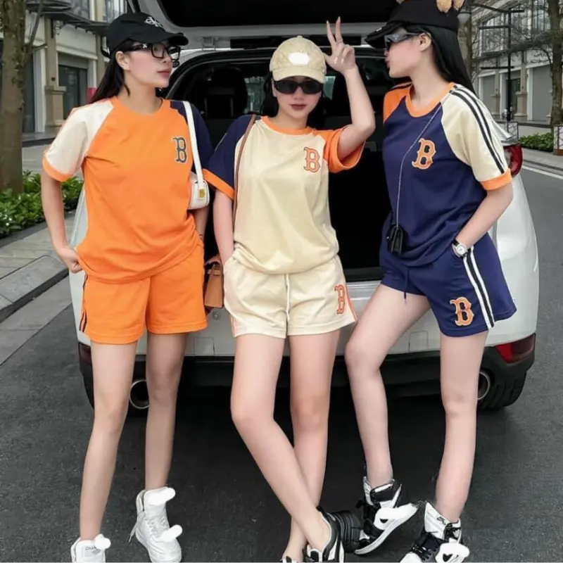 Đồ bộ gia đình - Bộ quần áo phông cotton phối màu in chữ B cho bố, mẹ, bé trai, bé gái - thời trang hè 2024 - TTBY1989