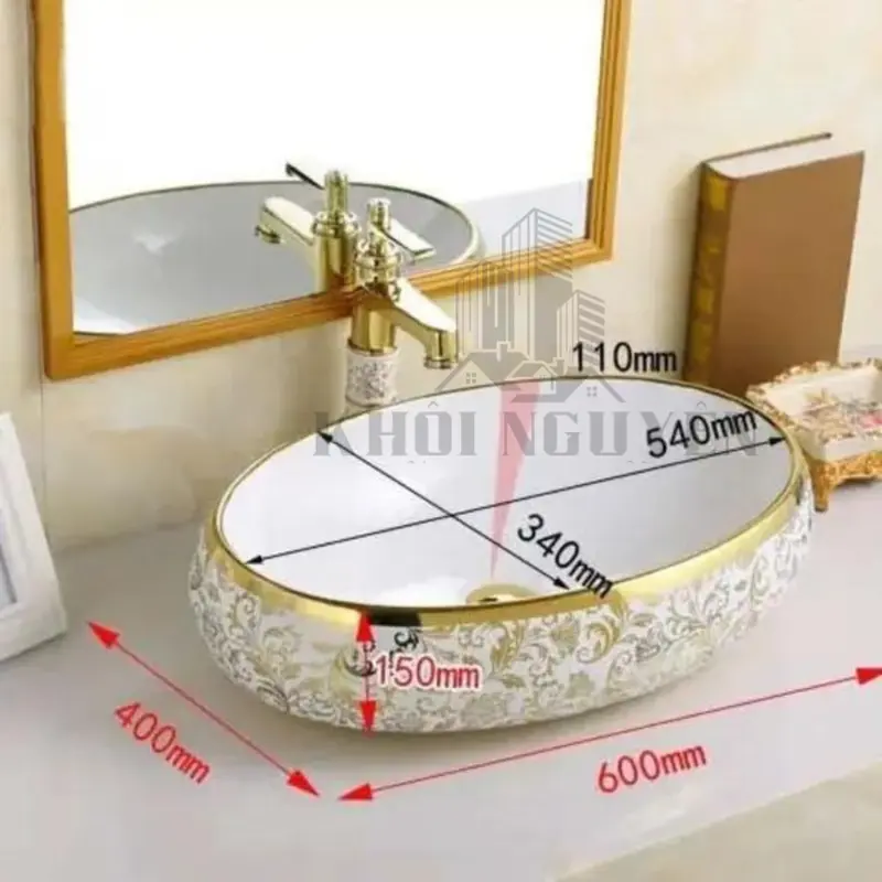 lavabo nhà tắm đẹp .Chậu lavabo sứ để bàn hoa văn phủ nano 5