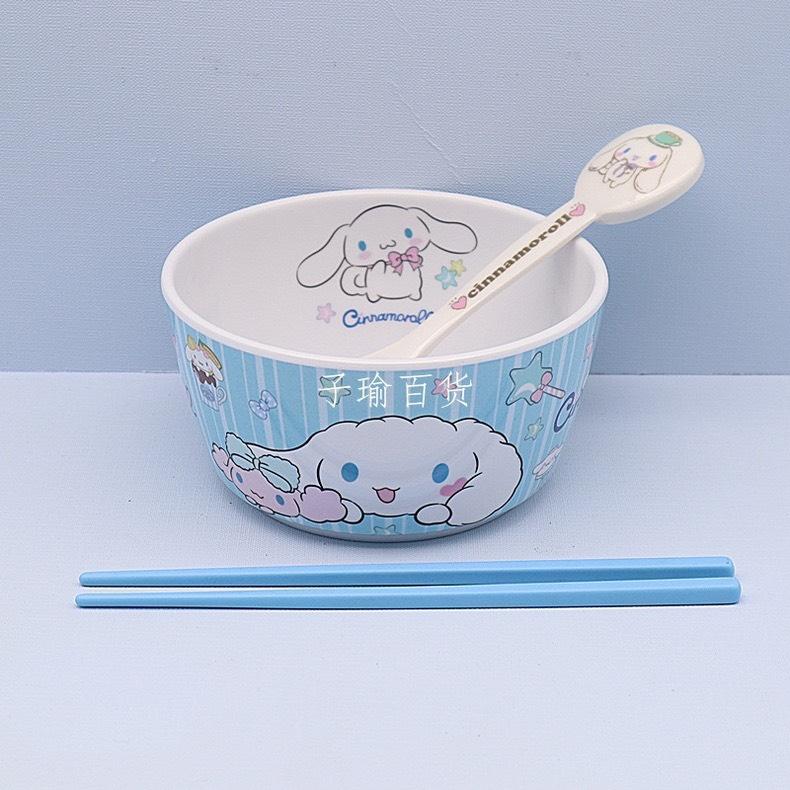 Bộ bát hoạt hình Cinnamoroll cho bé, 5 chi tiết: đĩa, bát, đũa, thìa, cốc - Chất liệu A5 Melamine - Kích thước bát 12,5x6,5cm Voi trộn thau gỗ tô  nhựa bộ  bát 4
