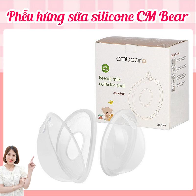 Phễu Hứng Sữa, cốc hứng sữa Silicone CMbear chống tràn, an toàn và tiện lợi (Loại Có Nút Đậy- Hộp 2 cái)