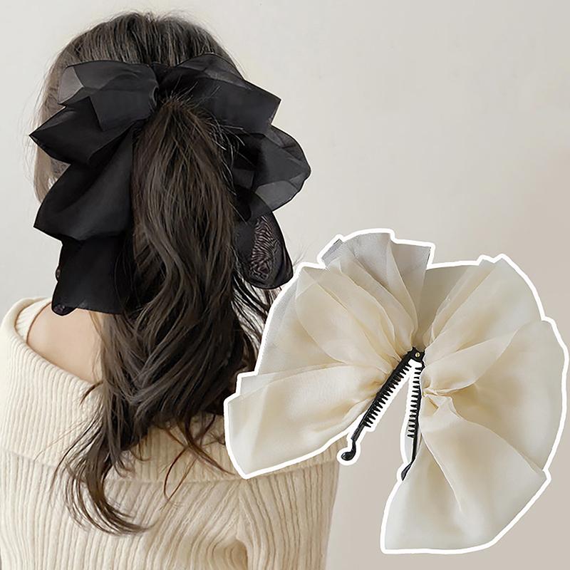 Kẹp Chuối Với Nơ Voan Cho Nữ, Kẹp Tóc Đuôi Ngựa Cao, Kẹp Dọc Cổ Điển, Kẹp Đầu Vuốt, Mũ Đội Đầu Nữ, Bộ Sưu Tập Mới 2023