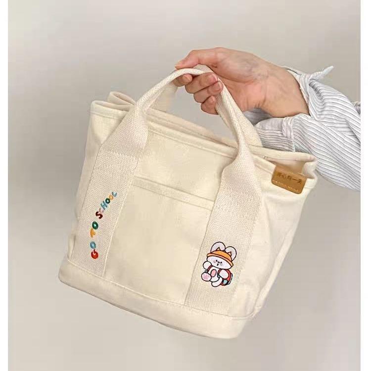 [Xả Kho] Túi Tote Nữ , Túi Xách Nữ Vải Thêu Hoạt Hình, Túi Cơm Trưa Nhiều Dung Tích Lớn