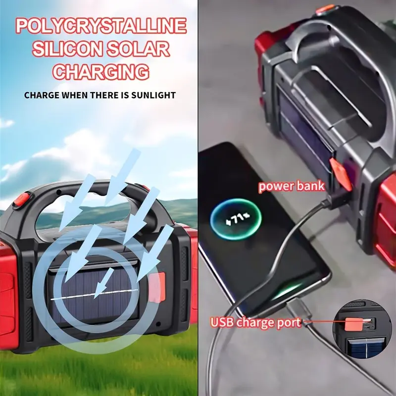 Portable Solar Flashlight, 1 Count Rechargeable Emergency Charging Flashlight, Suitable for Camping, Fishing and Emergency Scenarios 7
