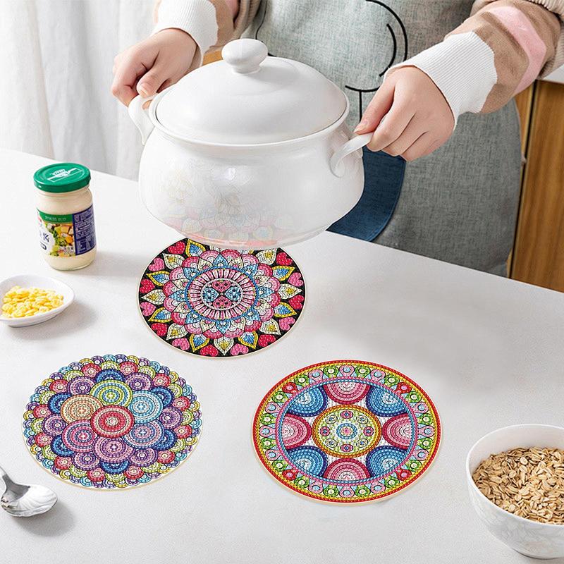 Mancera Pattern Rhinestones Painting Painting Placemats Kit, 3 Counts/set Boho Style DIY Rhinestones Heat Resistant Non-Slip Placemats Kit, DIY Decorative Paintings For Home Kitchen Table 4