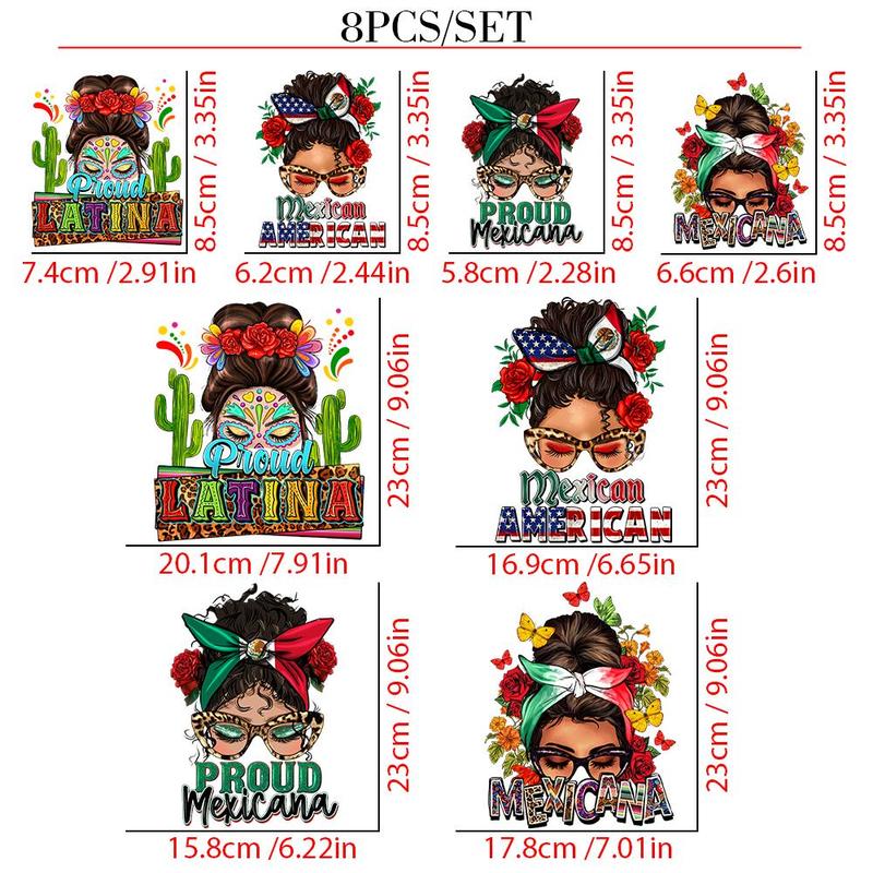 Product Introduction of Cartoon Graphic & Women Pattern Heat Transfer Patches, 8 Counts Colorful Heat Transfer Stickers, Perfect for DIY T-shirts, Bags, Hats 1