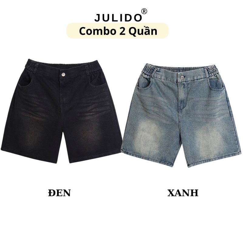 Combo 2 Quần short jean nam JULIDO chất liệu jeans wash mềm mại thoáng mát phối cạp chun co dãn_ E6