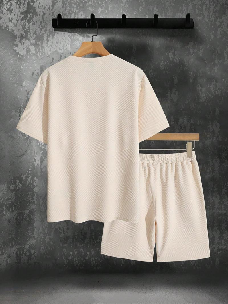 Product Introduction of 2 Pieces Men's Plain Two-Piece Set, Loose Casual Patched Drop Shoulder Tee & Tie Front Pocket Shorts Set, Summer Clothes Set for Men 8