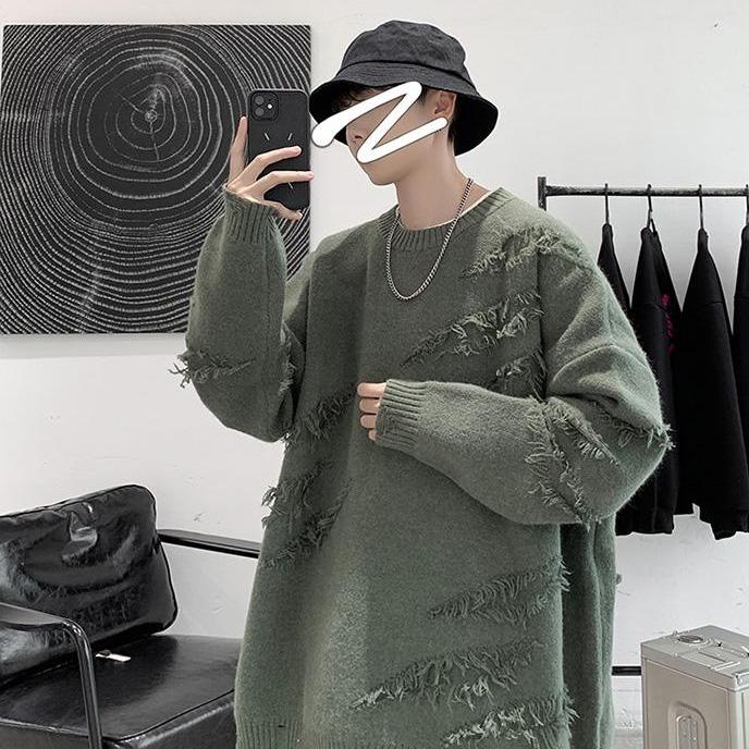Áo sweater len nam form rộng Unisex nam nữ Big Size chất len rách cá tính,  Áo sweater trơn nam nữ oversize áo tay dài unisex chất len rách học sinh