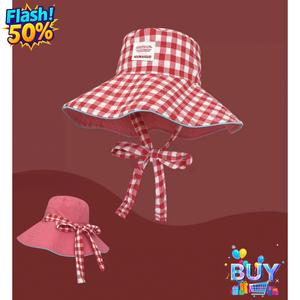หมวกชาวประมง สไตล์เกาหลี Ins ดีไซน์ลายสก๊อตและลูกไม้ สำหรับผู้หญิง หมวกกันแดดปีกกว้างสองด้าน เหมาะสำหรับการเดินทางกลางแจ้งในฤดูร้อน ทันสมัยและขั้นสูง พร้อมสต็อกในปี 2025 มาใหม่