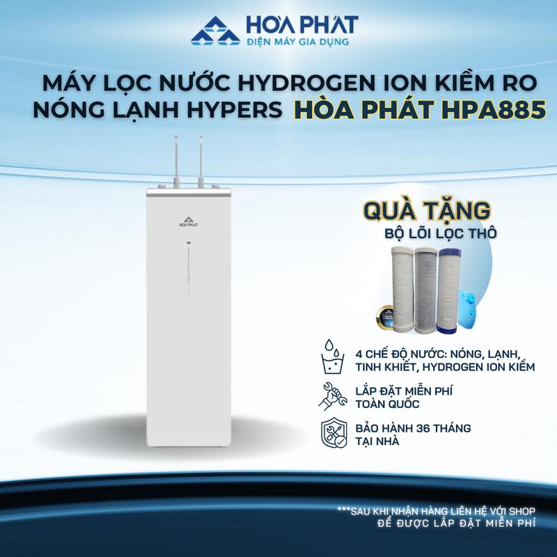 [Tặng lõi lọc thô] Máy lọc nước Hòa Phát Hydrogen ion kiềm RO nóng lạnh HyperS HPA885 - 12 lõi, Công nghệ điện phân có màng ngăn x2 Hydrogen, Công nghệ làm lạnh Block Hydrogen