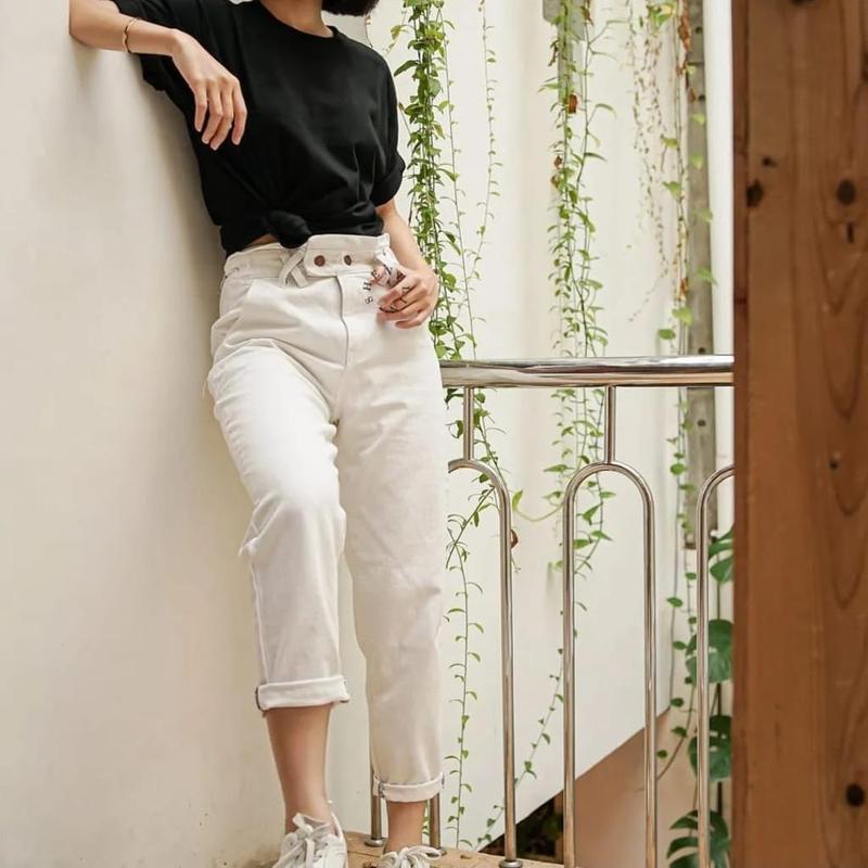 POPPY BOYFRIEND JEANS KOREA STYLE fit karet Panjang Melar Korean White 5