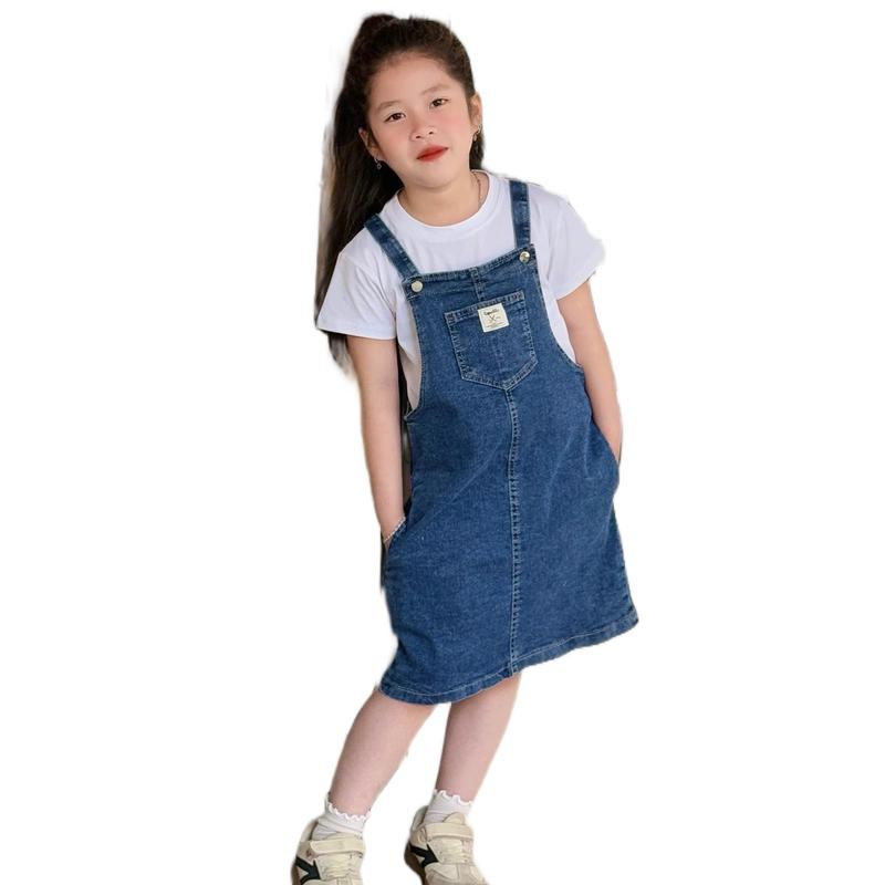 Váy Yếm Jean Hai Dây Kèm Áo Cotton Ngắn Tay Bé Gái Jeans Chữ A Ôm Gọn Ngày Lễ Cổ Chữ V Ngọt Đường Nhà Mộc Baby V175 - Voan