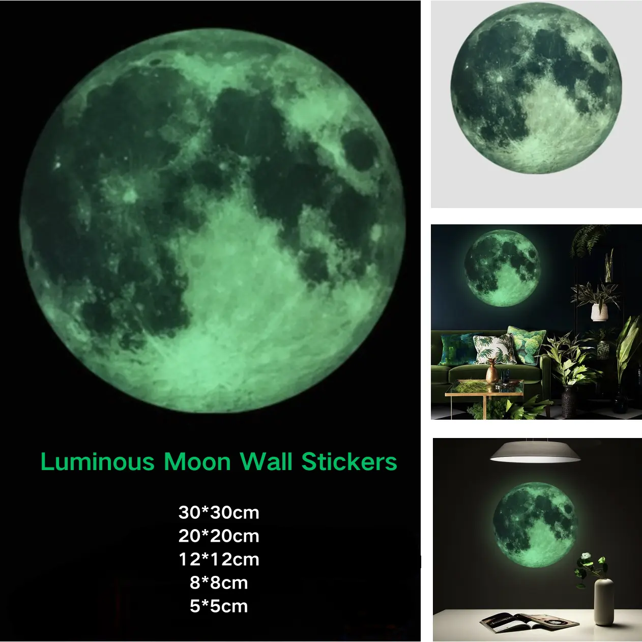 Luminous Glow in the Dark Moon Wall Stickers PVC Removable Waterproof Wall Decals for Kids Room Bedroom Home Decor Multiple Sizes bentuk bulan