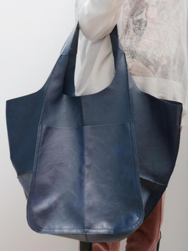 Plain Color Large Capacity Tote Bag,  Fashion Casual Shoulder Bag for Women, Vintage Style Pu Leather Tote Bag for for Work Travel 4