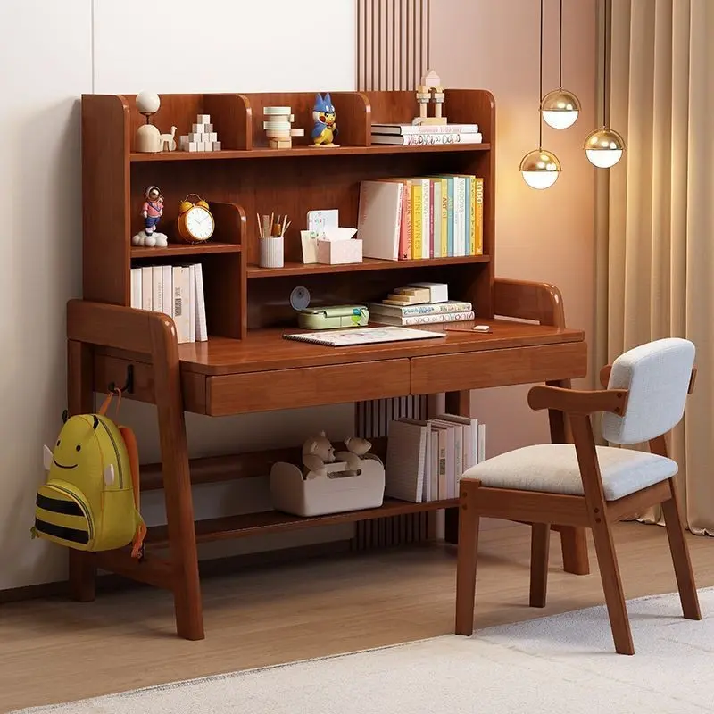 {SG Sales} Study Table with Bookshelf with Bookcase Solid Wood Desk Bookshelf Integrated Simple Modern Home Bedroom Study Table Children's Tables and Chairs Student Computer Desk