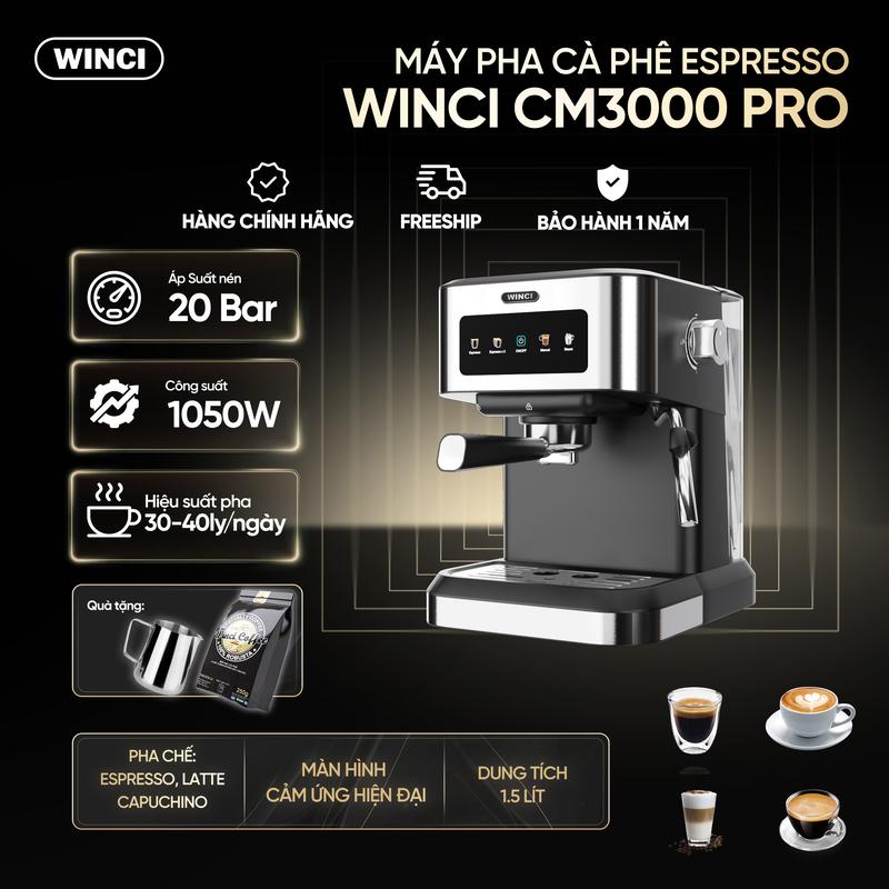 Máy pha cafe tự động Espresso, capuchino Winci CM3000 Pro . Tặng kèm,1 ca inox đánh sữa,1 gói cafe