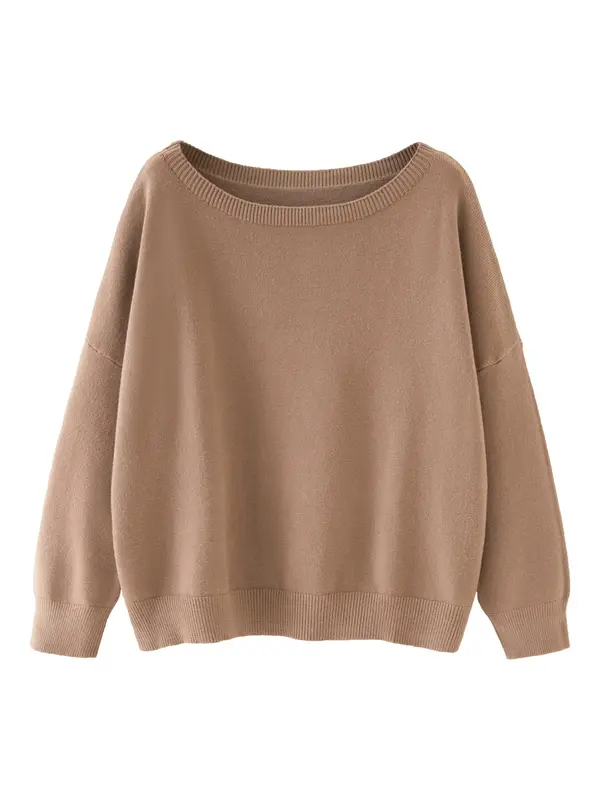 【Plus Size】 Solid Drop Shoulder Sweater, Casual Long Sleeve Scoop Neck Jumper for Fall & Winter, Women's Clothing for Daily Wear, Plus Size Clothing, Womenswear, Lady Tops 3