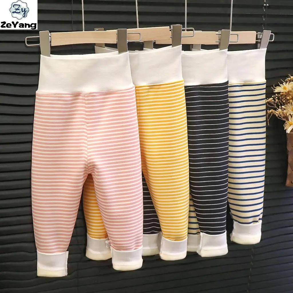 [ZY] 0-3 years old in stock children's fleece-lined warm pants thickened high waist belly pants autumn and winter baby casual autumn pants infant leggings