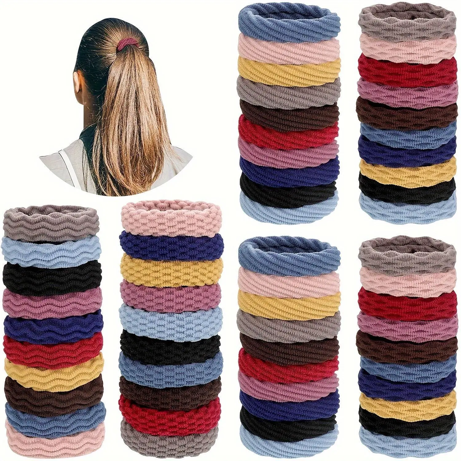 Dây Buộc Tóc, 50 Chiếc, Dây Buộc Tóc Chống Trượt Và Liền Mạch, Thích Hợp Cho Tóc Dày, Nặng Và Xoăn, Nhẹ, Đàn Hồi Cao Women Nữ Hoa