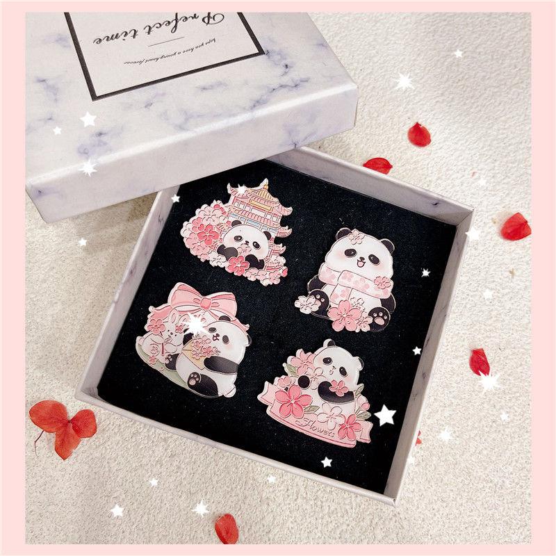 [In Stock][Top Rated]Guochao Panda Brooch - Pink Sakura Ancient Style Design, Cute Clothing Accessory, Gift for Friends/Kids, Premium Collectible Pin 0