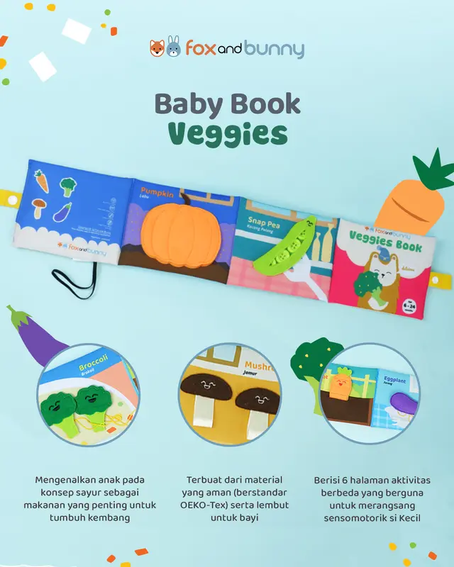 Buku Mainan Pintar Anak Baby Book Fox and Bunny Fruits & Veggies Series Books 3