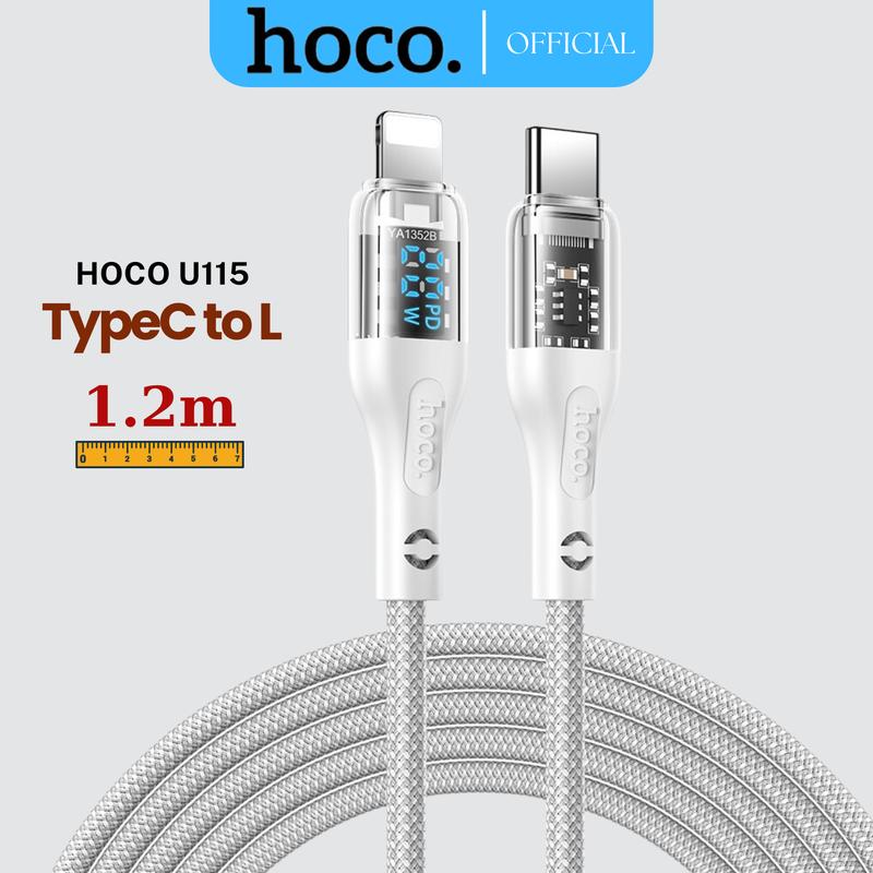 Cáp sạc nhanh PD20W Hoco U115 Type-C to Lightning trong suốt Led hiện công suất sạc số W Phụ Kiện Sạc Điện Thoại Phone capsacnhanh  coden capsacnhanh  20w