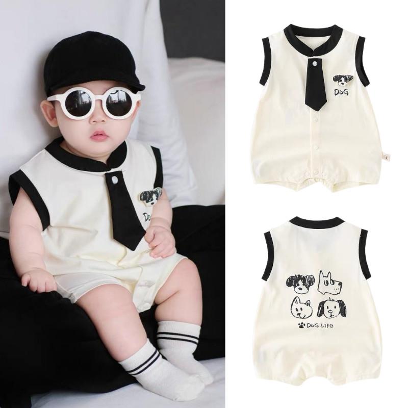 Áo Liền Quần Trẻ Em Bé Áo Liền Quần Không Tay Mùa Hè, Thời Trang Hàn Quốc, In Hình Động Vật, Áo Liền Quần, Thích Hợp Cho Bé Trai Và Bé Gái, Quần Áo Trẻ Sơ Sinh Trẻ Sơ Sinh 0-2 Tuổi