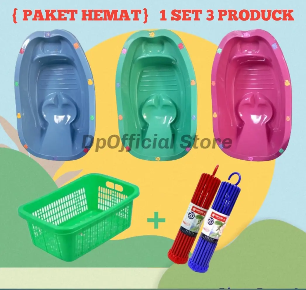 1 set paket hemat bak mandi bayi+keranjang baju+folding 20 stik baby bathub bak mandi bayi  yang ada waterboom nya bak  mandi