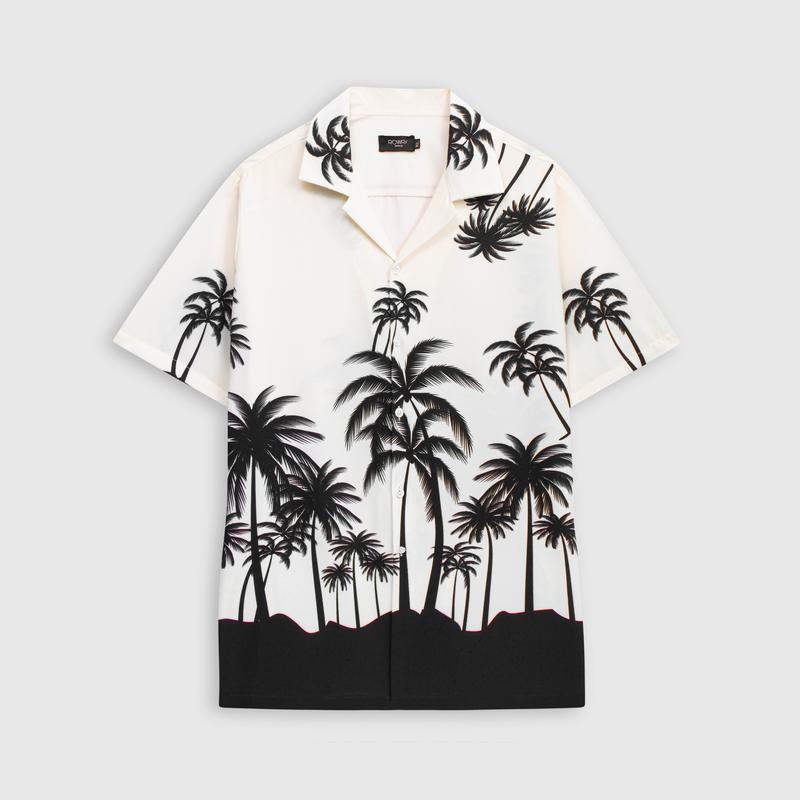 Áo sơ mi nam ROWAY họa tiết dừa cây