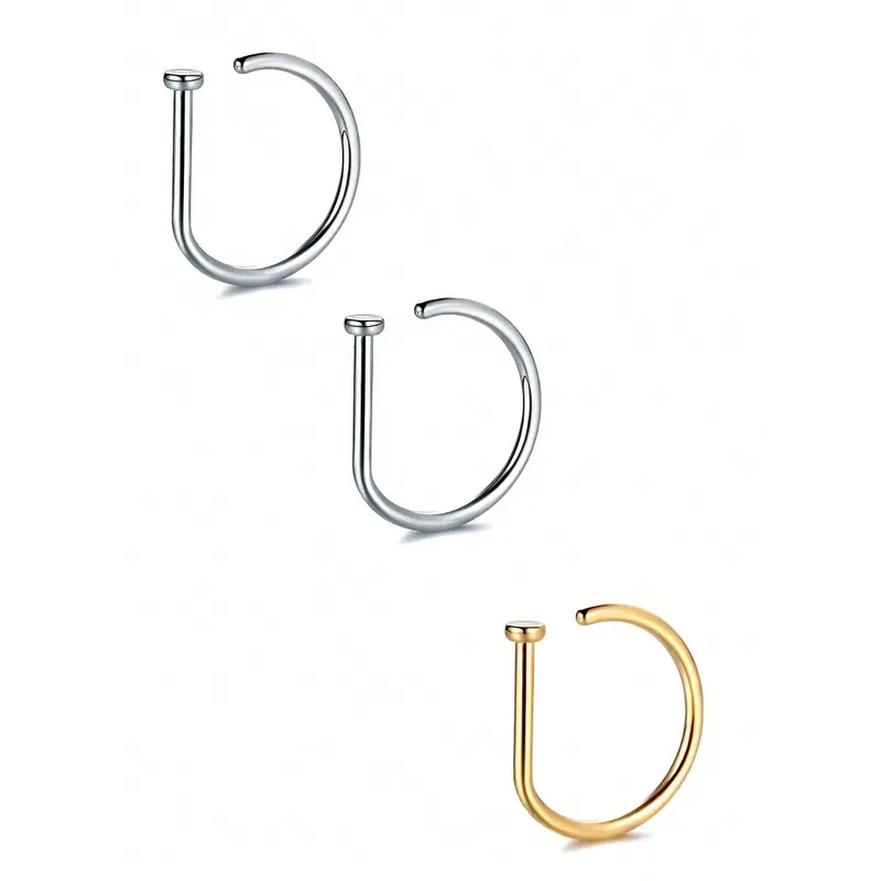 1Pc/3Pcs Women Fake Piercing Nose Ring Hoop Septum Non Piercing Nose Clip Rock HipHoop Stainless Steel Fashion Punk Body Jewelry 5