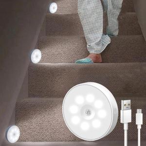 Luz nocturna con sensor de movimiento, Luz nocturna de 8 LEDs con 3 modos, Luz nocturna magnética recargable por USB para armario, armario, escalera, dormitorio