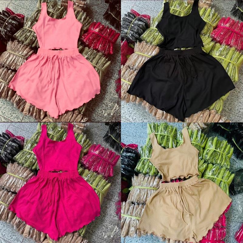 Sét bộ ngủ nữ áo cổ u sát nách 2 dây bản lớn quần ống  đùi ống .rộng cuốn biên  chất thun tăm QC mã g69 size dưới 53kg