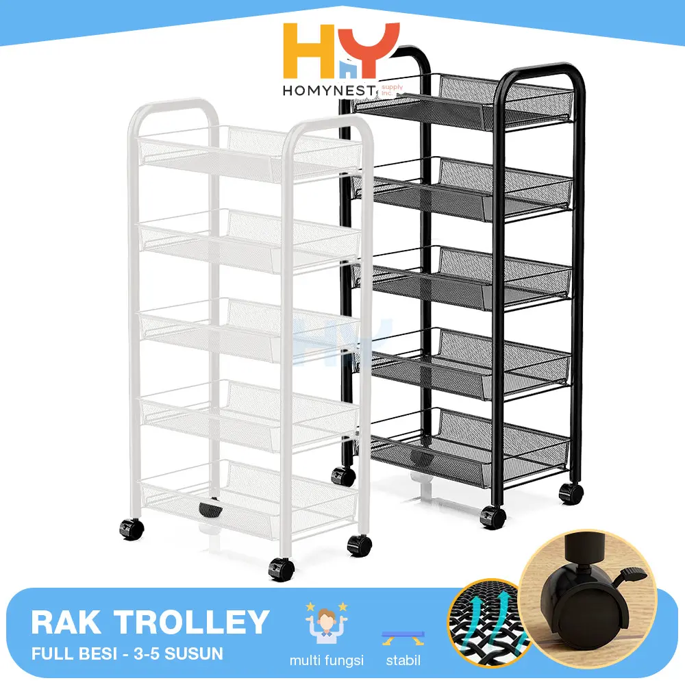 HOMYNEST Rak Roda Besi Serbaguna 4 5 Susun Rak Troli Dapur Kosmetik Kuat Anti Karat Multifungsi