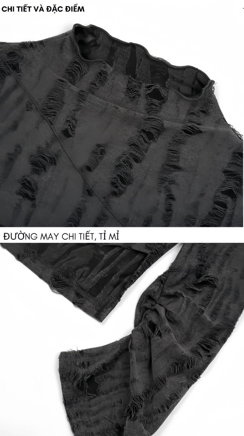 Product Introduction of Áo croptop nữ tay dài MORSELA SMOKE phối rach nhúm tay phong cách cá tính 2