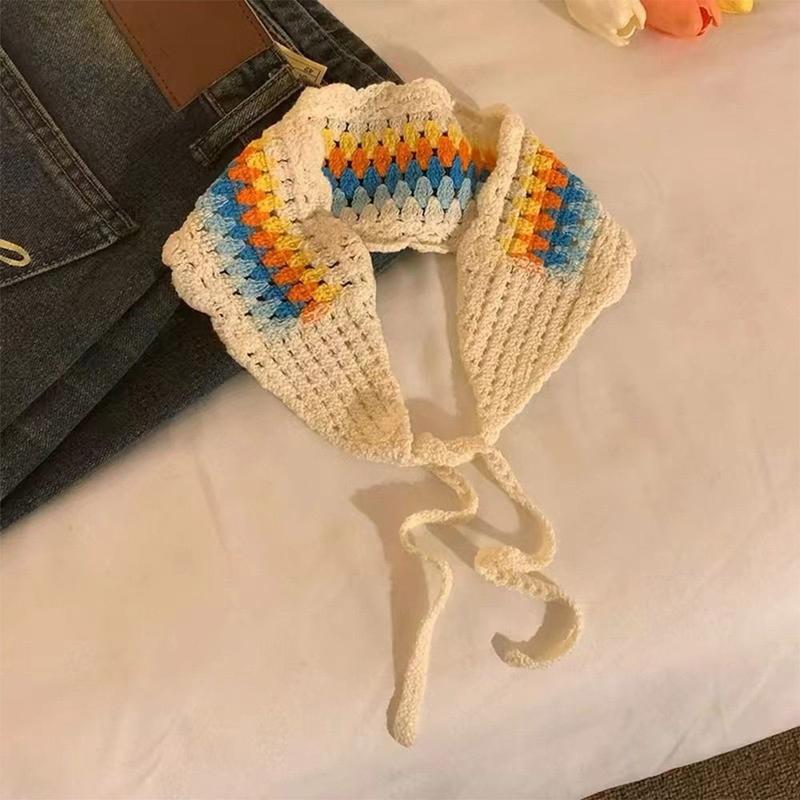 Product Introduction of Colorful Ethnic Style Triangular Headscarf Colorful Dopamine Sweet Hair Bands Knitted Bandanas for Women Girls 9