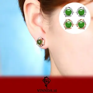 Anting Zircon Mikro Pave Dan Giok Hetian Yang Modis Dan Elegan VINNDA